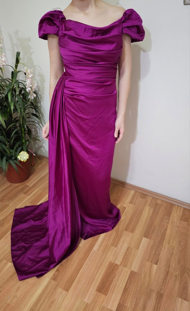 Mor Drapeli Uzun Abiye Elbise - Görsel 4