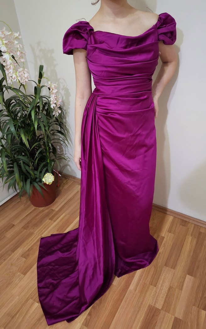 Mor Drapeli Uzun Abiye Elbise - Görsel 2