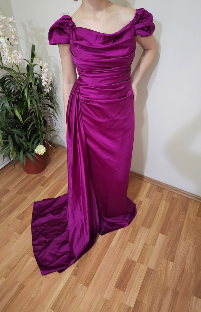 Mor Drapeli Uzun Abiye Elbise - Görsel 3