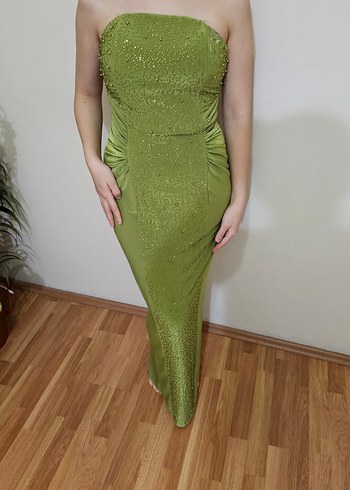 Drapeli Straplez Uzun Kadın Abiye Elbise - Görsel 2