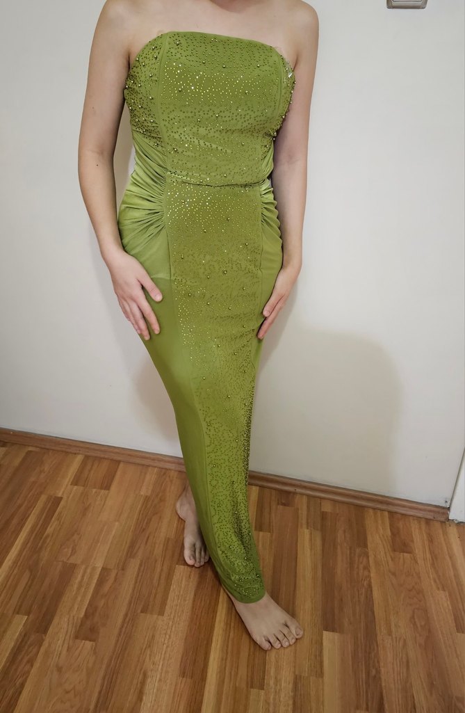 Drapeli Straplez Uzun Kadın Abiye Elbise - Görsel 3