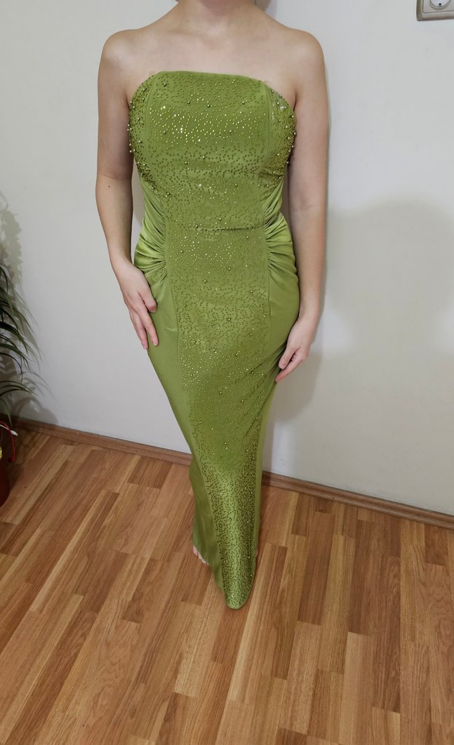 Drapeli Straplez Uzun Kadın Abiye Elbise - Görsel 2