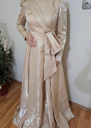 Bej Uzun Kollu Kadın Abiye Elbise - Görsel 2