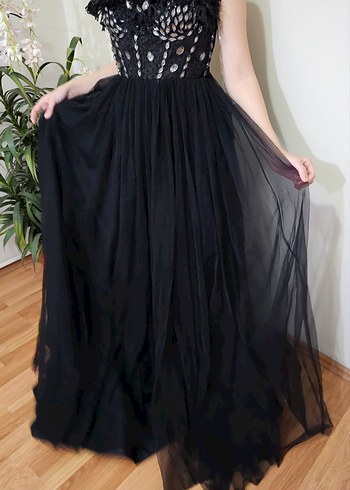 Siyah Straplez Uzun Gösterişli Abiye Elbise - Görsel 4