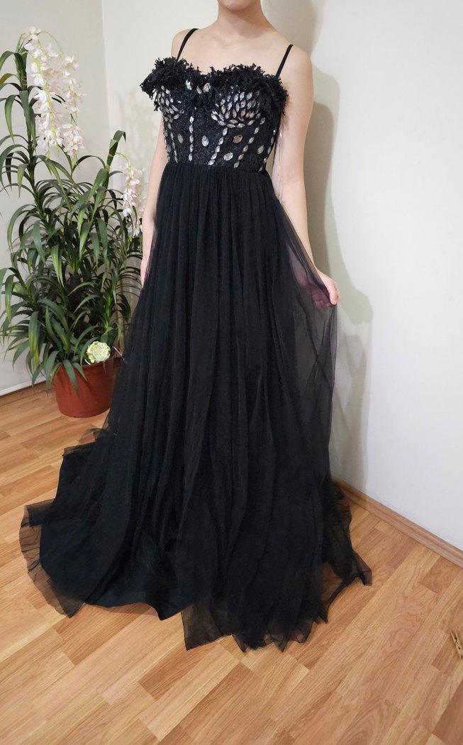 Siyah Straplez Uzun Gösterişli Abiye Elbise - Görsel 3