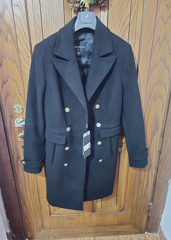 Siyah Balmain Midi Düğmeli Kadın Kaban - Görsel 2