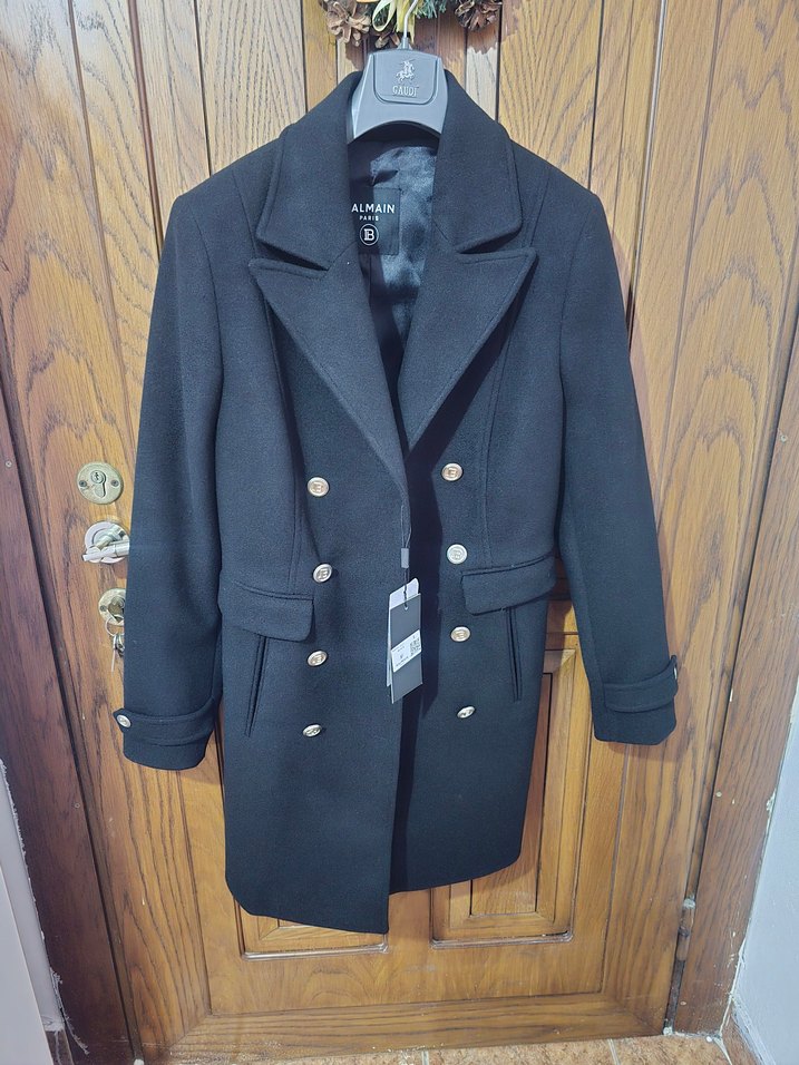 Siyah Balmain Midi Düğmeli Kadın Kaban - Görsel 2