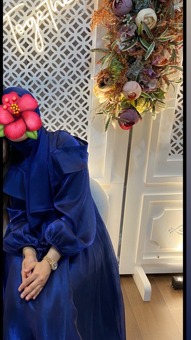 ( Kiralık şal dahil )Uzun Kollu Parlak Mavi Drapeli Abiye Elbise - Görsel 2