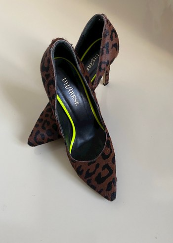 Kahverengi Leopar Desenli Süet Stiletto - Görsel 6