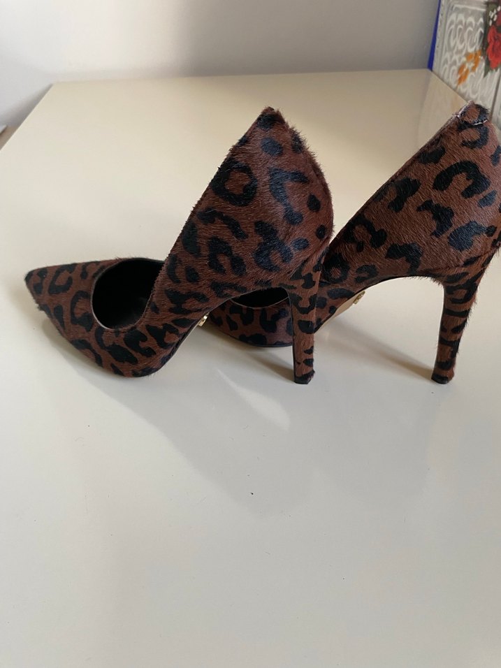 Kahverengi Leopar Desenli Süet Stiletto - Görsel 5