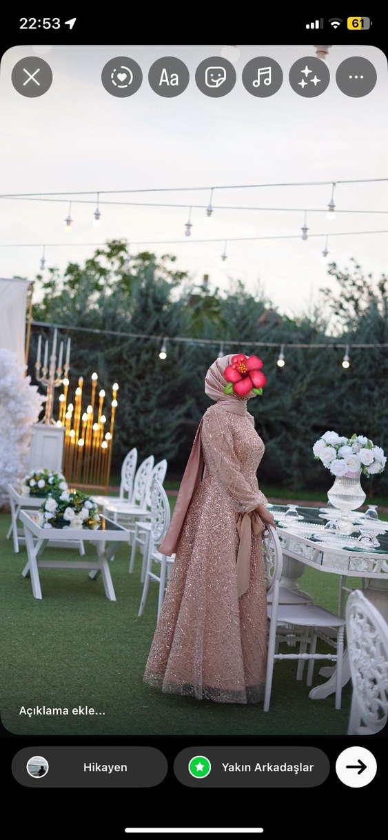 (KİRALIK )Somon pembe alt tonlu  Uzun Bohem Nişan Elbisesi - Görsel 2