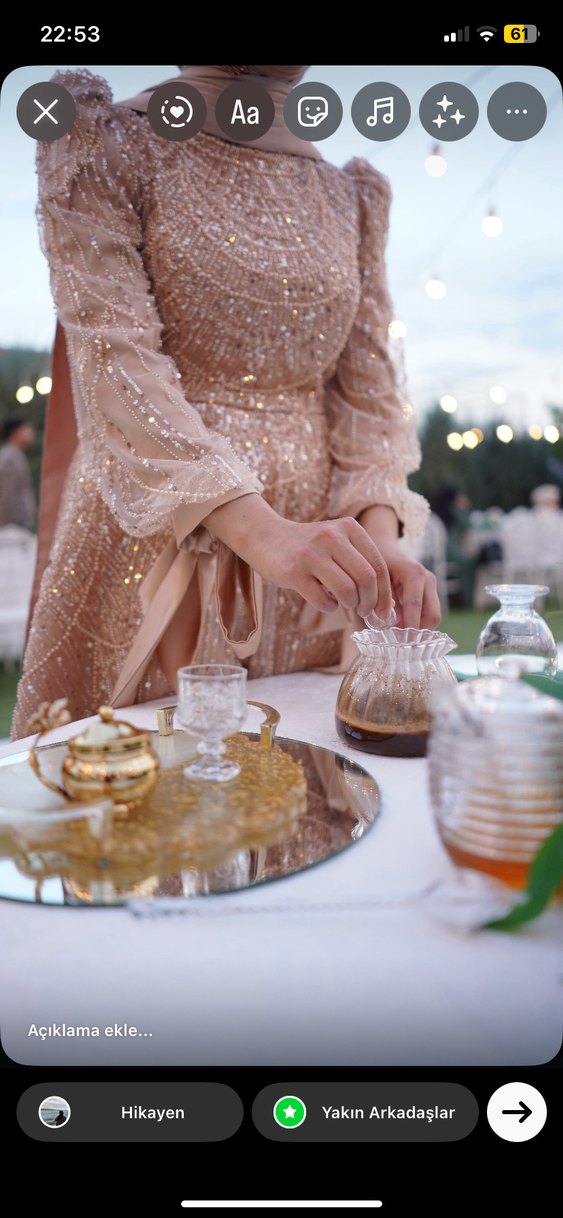 (KİRALIK )Somon pembe alt tonlu  Uzun Bohem Nişan Elbisesi - Görsel 3