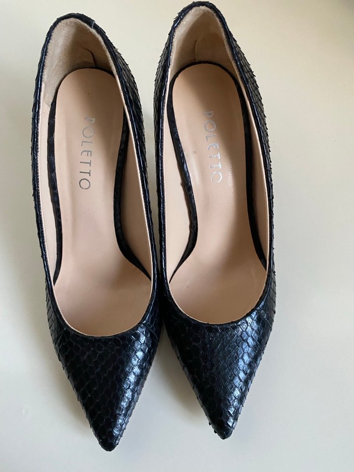 POLETTO  Siyah Yılan Derisi Desenli Stiletto - Görsel 3