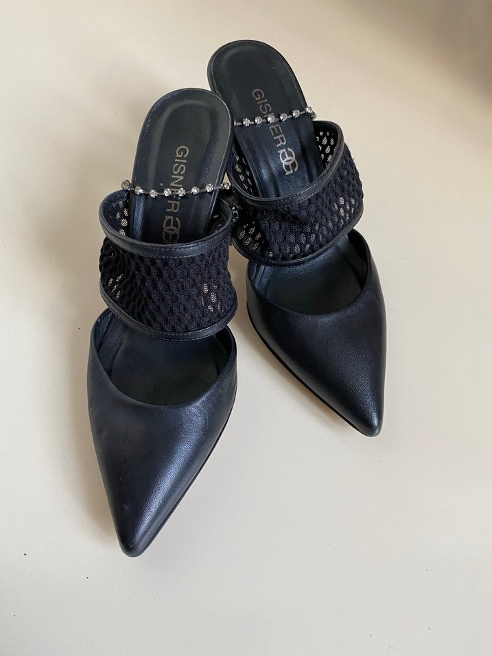 Kemerli Siyah Deri Stiletto Topuklu Ayakkabı - Görsel 2