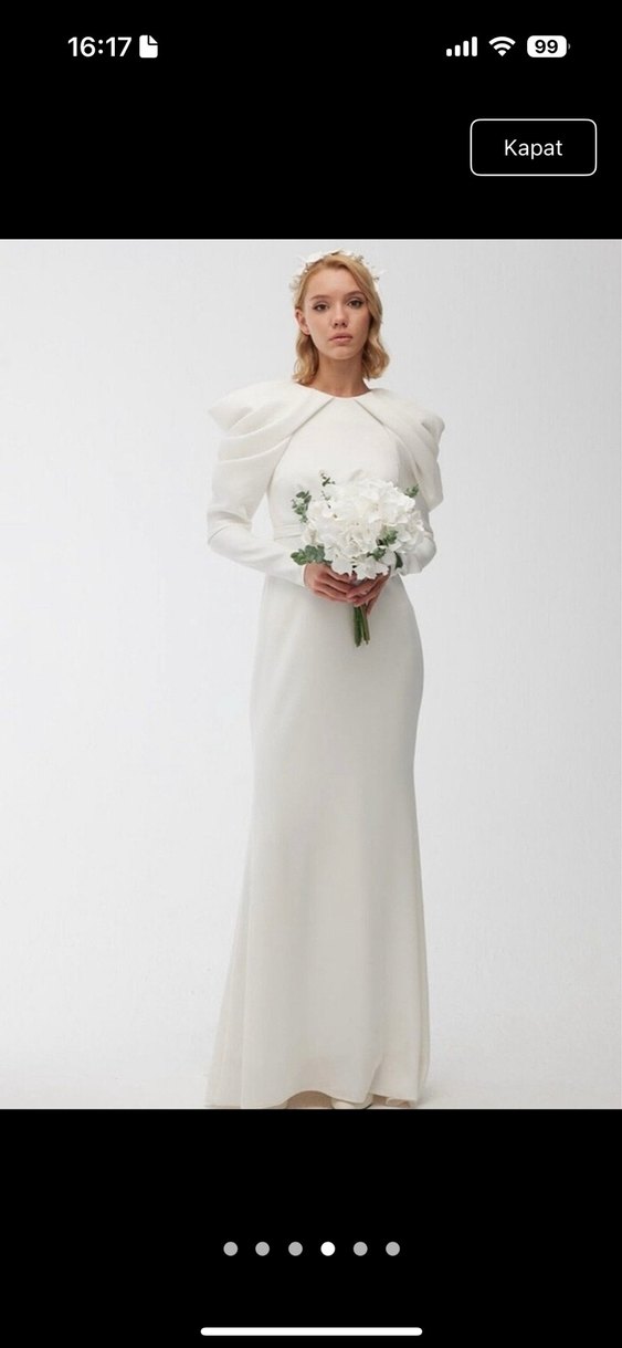 Uzun Beyaz Tesettür Düğün Elbisesi - Görsel 3