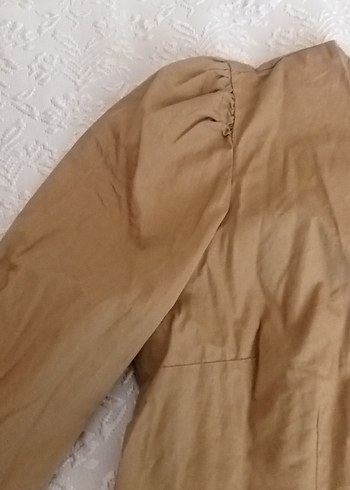 Standart Beden Beden Bej Kız Keten Bluz, Uzun Kollu, Dar Kesim 38 BEDEN