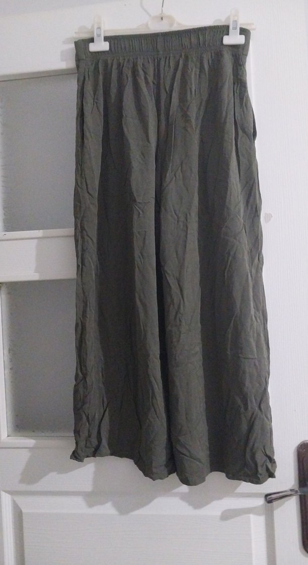 Drapeli Bol Kesim Keten Kadın Pantolon - Görsel 2