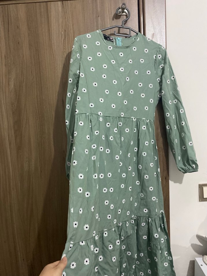 Yeşil Puantiyeli Uzun Salaş Elbise - Görsel 2