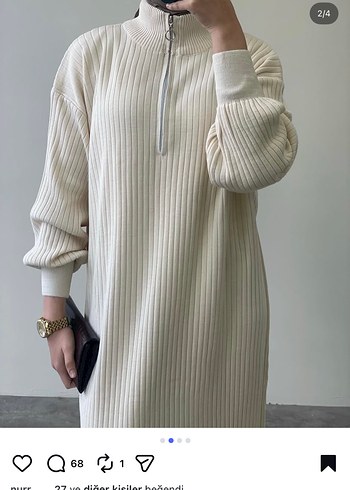 Beyaz Yüksek Yakalı Triko Uzun Elbise - Görsel 2