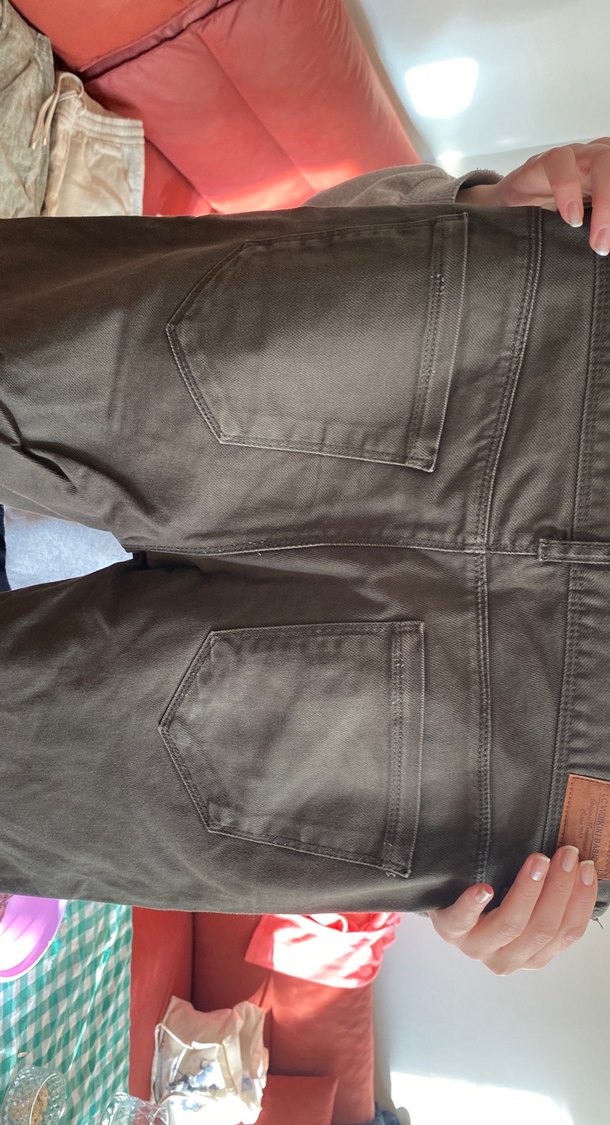 Düğmeli Kahverengi Deri Erkek Pantolon - Görsel 4