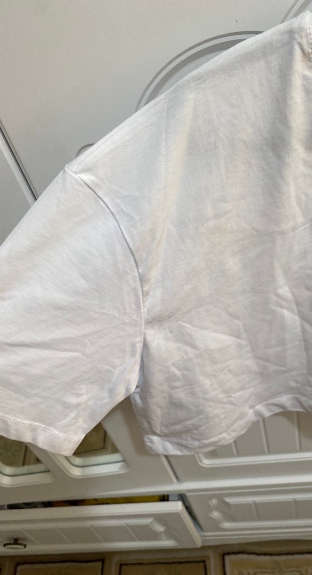 Beyaz Crop Top Kısa Kollu Basic - Görsel 3