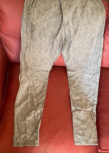 Bej Keten Erkek Pantolon Düğmeli Rahat Kesim - Görsel 6