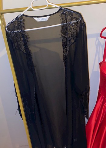 Uzun Siyah Nakışlı Gotik Kadın Sabahlık - Görsel 2