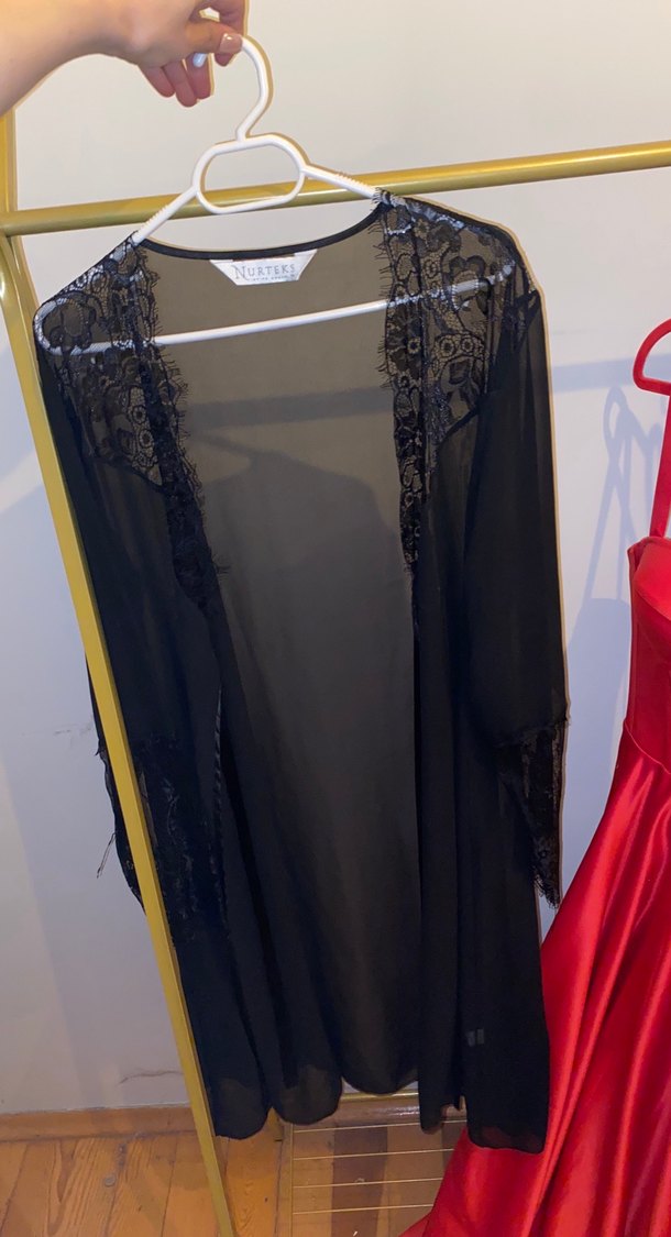 Uzun Siyah Nakışlı Gotik Kadın Sabahlık - Görsel 2