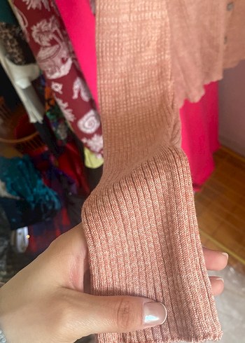 Düğmeli Pembe Triko Kadın Kazak - Görsel 4