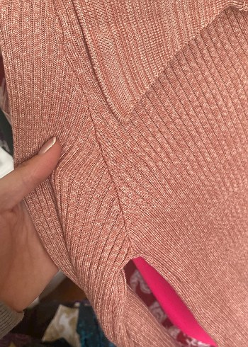 Düğmeli Pembe Triko Kadın Kazak - Görsel 3