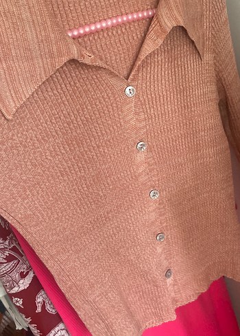 Düğmeli Pembe Triko Kadın Kazak - Görsel 5