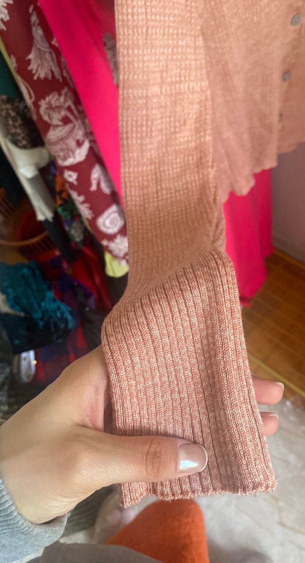 Düğmeli Pembe Triko Kadın Kazak - Görsel 4