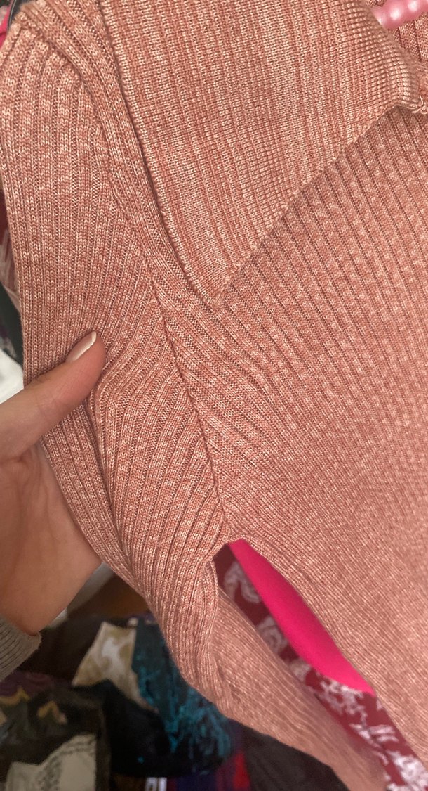 Düğmeli Pembe Triko Kadın Kazak - Görsel 3