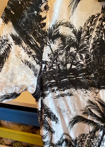 Bohem Gri Desenli Kısa Kollu kadın Gömlek - Görsel 3