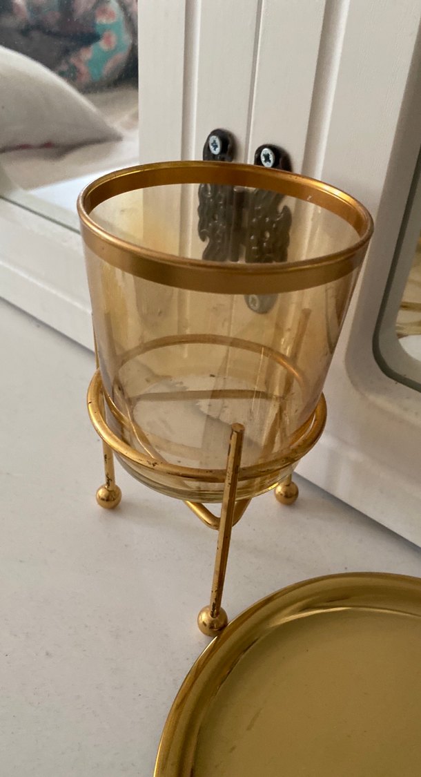 Parlak Altın Renkli Mumluk ve Tabak - Görsel 3