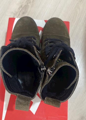 Kahverengi Kamuflaj Desenli Süet Kadın Bot - Görsel 4