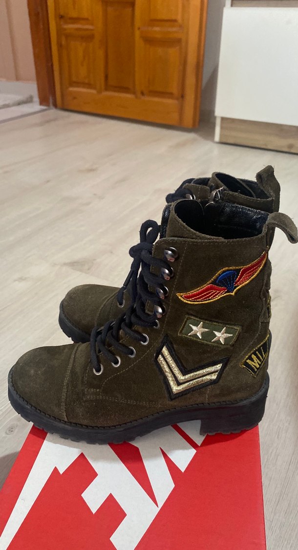 Kahverengi Kamuflaj Desenli Süet Kadın Bot - Görsel 2