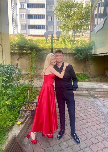 Parlak Kırmızı saten Midi Elbise - Görsel 10