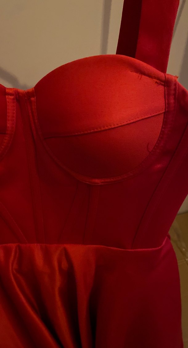 Parlak Kırmızı saten Midi Elbise - Görsel 5