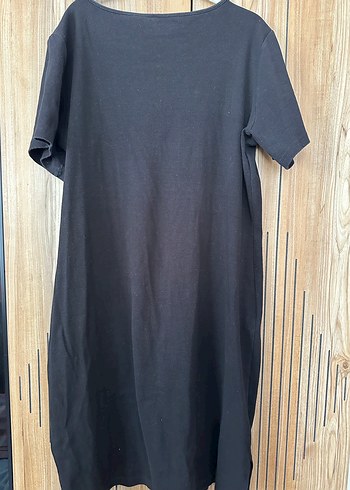 Diğer Siyah Keten Midi Oversize Elbise