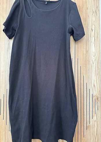 Siyah Keten Midi Oversize Elbise