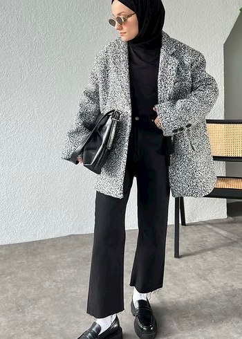 Gri Yılan Desenli Kadın Blazer