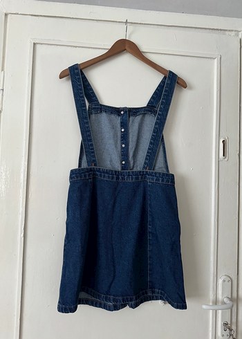 40 Beden lacivert Renk Düğmeli Lacivert Denim Midi Salopet