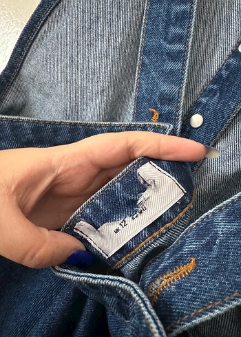 40 Beden Düğmeli Lacivert Denim Midi Salopet