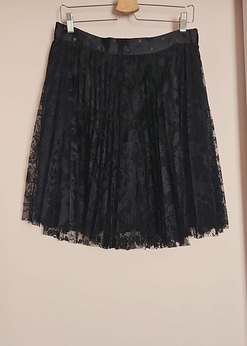 Pileli Siyah Gotik Mini Etek