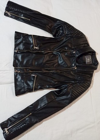 Kadın Siyah Deri Biker Ceket