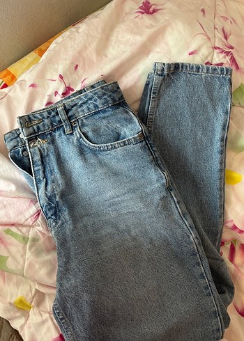 Düğmeli Mavi Baggy Kadın Kot Pantolon