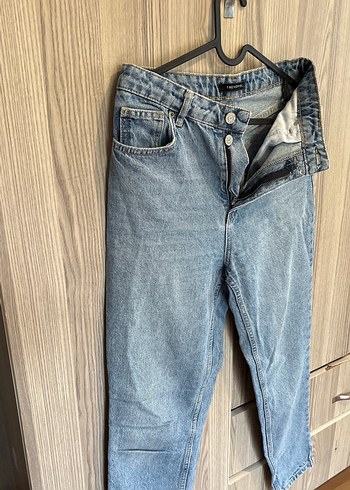 34 Beden Düğmeli Mavi Baggy Kadın Kot Pantolon
