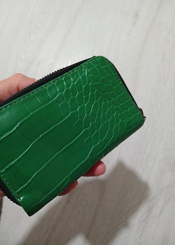 Deri Yeşil Yılan Desenli Fermuarlı Cüzdan - Görsel 5