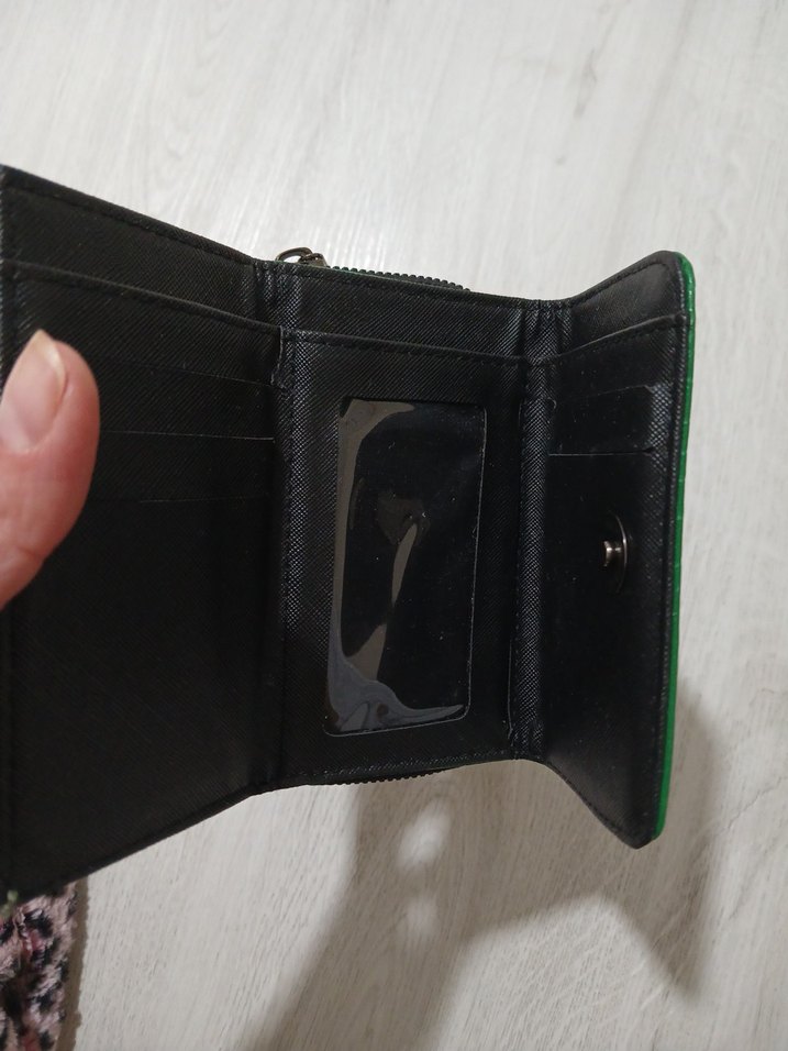 Deri Yeşil Yılan Desenli Fermuarlı Cüzdan - Görsel 4